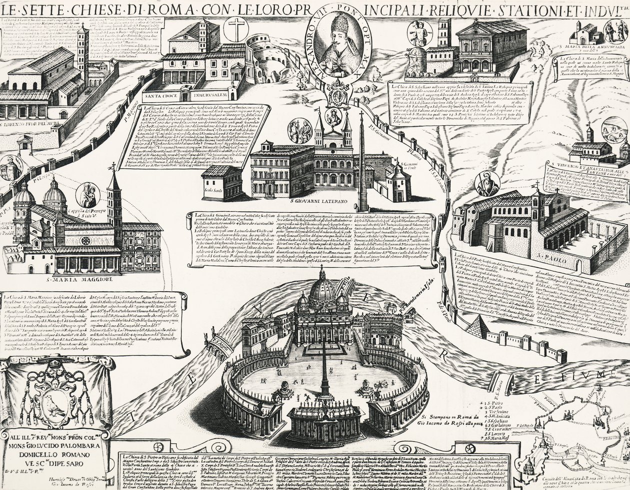 Sieben Kirchen von Rom, mit Porträt von Alexander VII (Papst 1655-1667), Italien von Italian School