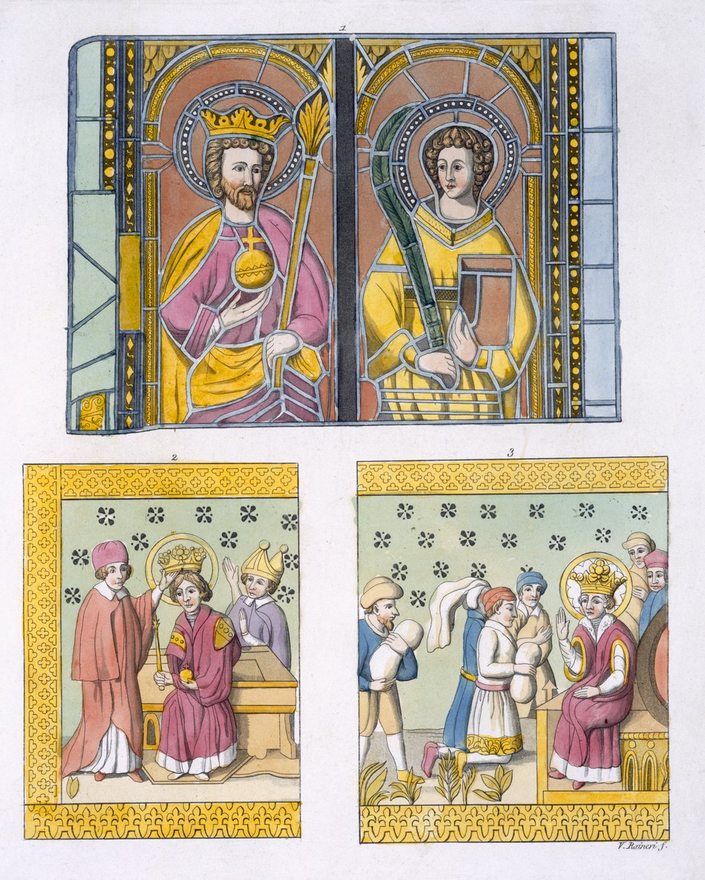 Glasmalerei-Dekoration aus der alten Kirche von Uppsala, Tafel 42 aus Le Costume Ancien et Moderne von Jules Ferrario, veröffentlicht um 1820-30 von Italian School