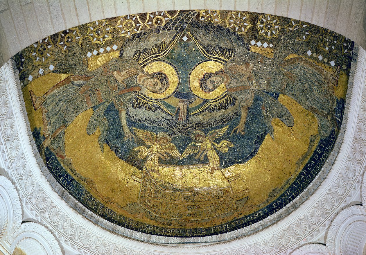 Die Bundeslade, getragen von Cherubim, aus der Halbkuppel der Ostapsis (Mosaik) von Italian School