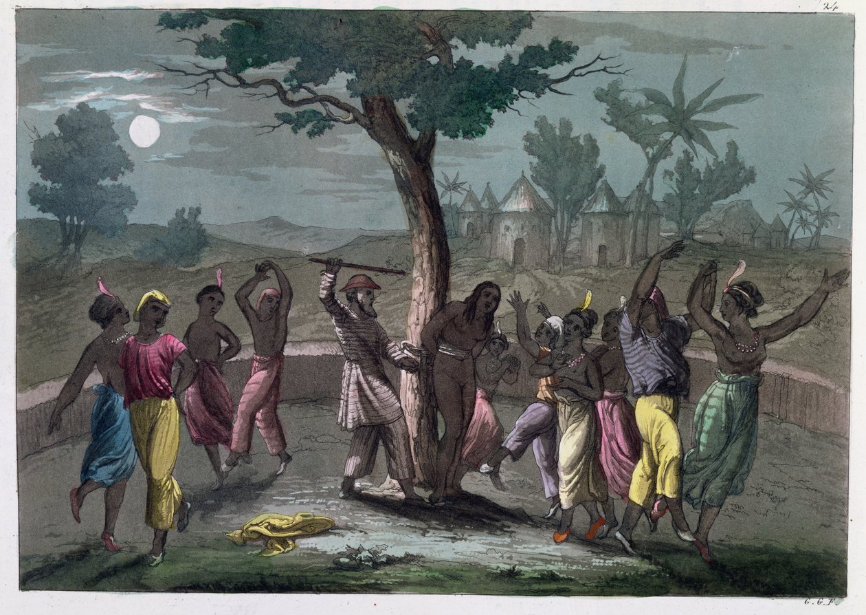Der Tanz des Mombo-Jombo, nach den Reisen von Mungo Park, aus A History of Costume von J. Ferrario, veröffentlicht in Mailand ca. 1820 von Italian School
