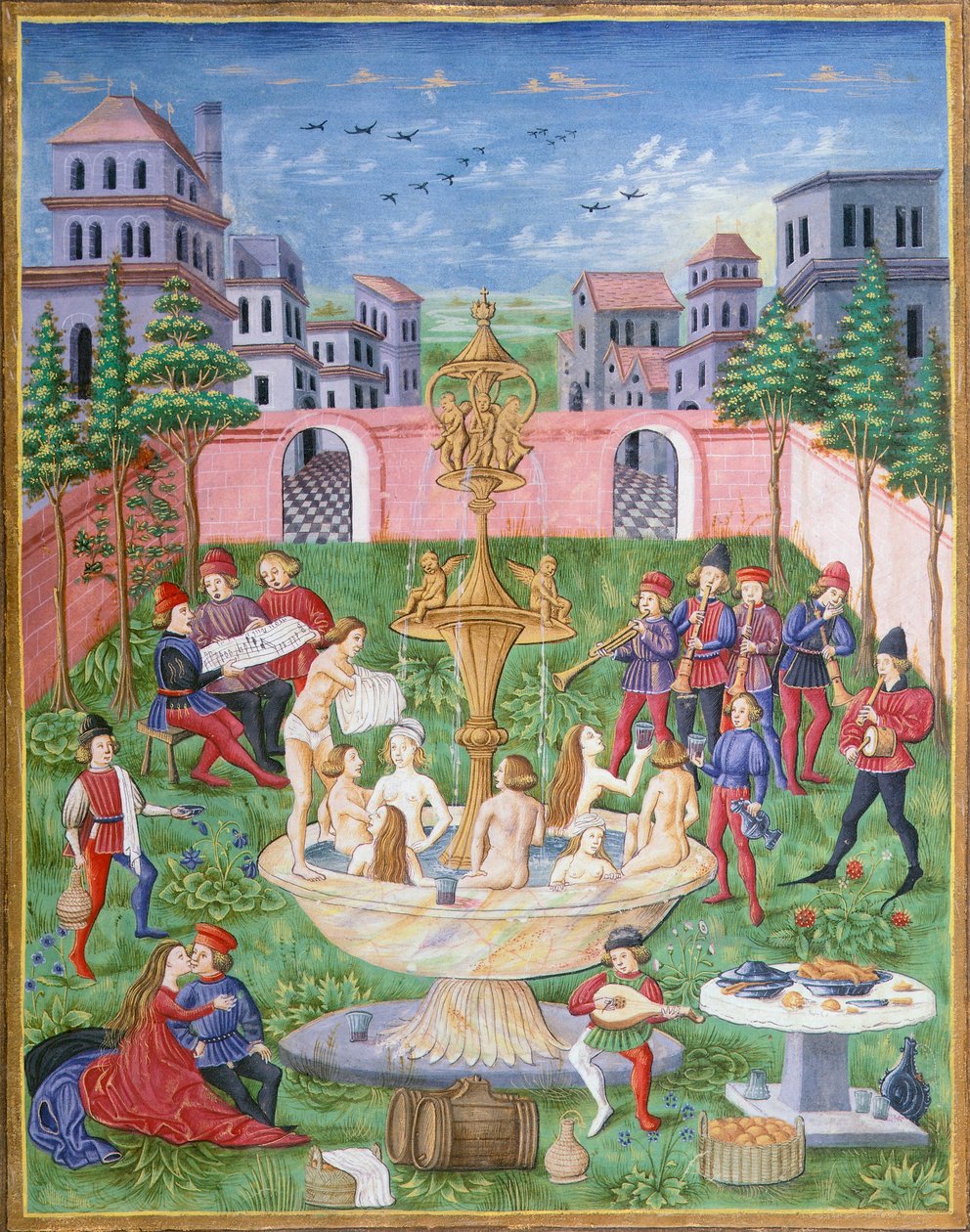Der Brunnen des Lebens: Sänger und Musiker in einem Garten, Miniatur aus De Sphaera, von Leonardo Dati von Italian School