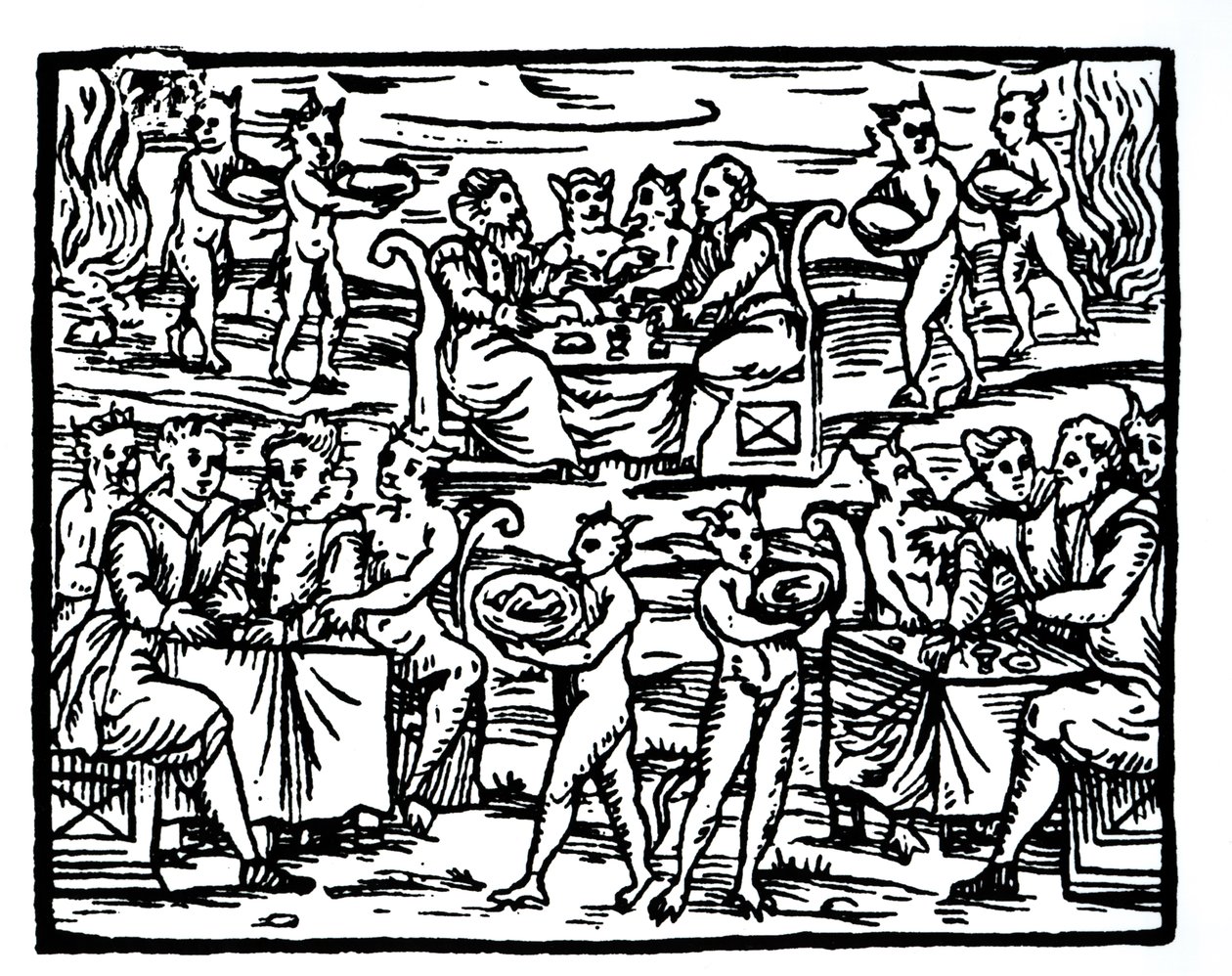 Der Hexensabbat, Kopie einer Illustration aus Compendium Maleticarum von Fr M Guaccius, Mailand 1608, verwendet in Geschichte der Magie, veröffentlicht Ende des 19. Jahrhunderts von Italian School