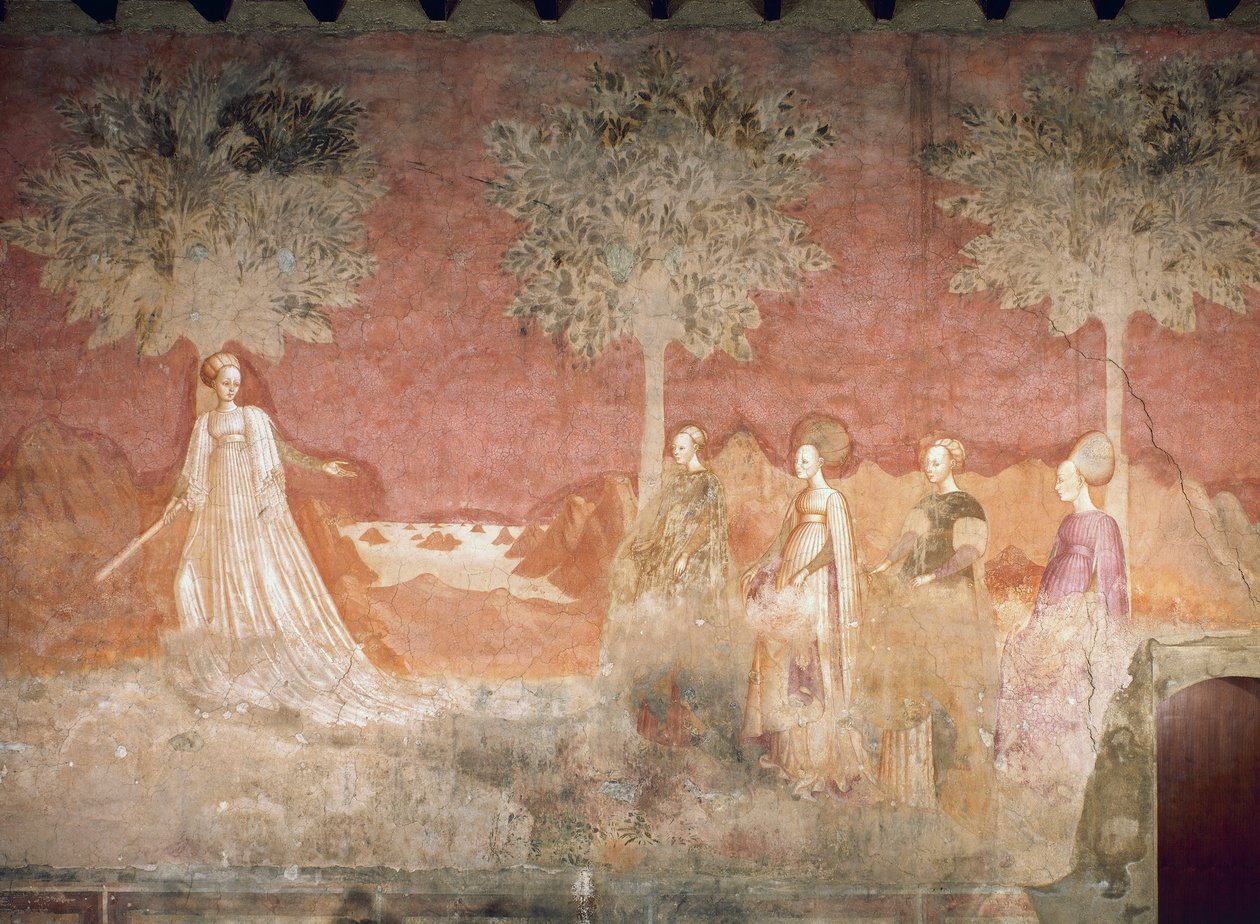 Das Ballspiel, Szene aus dem Spiele-Zyklus, ca. 1445-1450, Fresko, Palazzo Borromeo, Mailand, Lombardei, Italien von Italian School