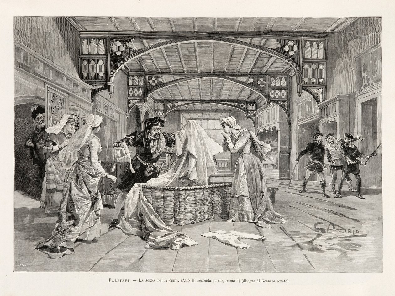 Die Szene des Korbs (Akt II, Teil Zwei, Szene I) aus Giuseppe Verdis Oper Falstaff, aus L