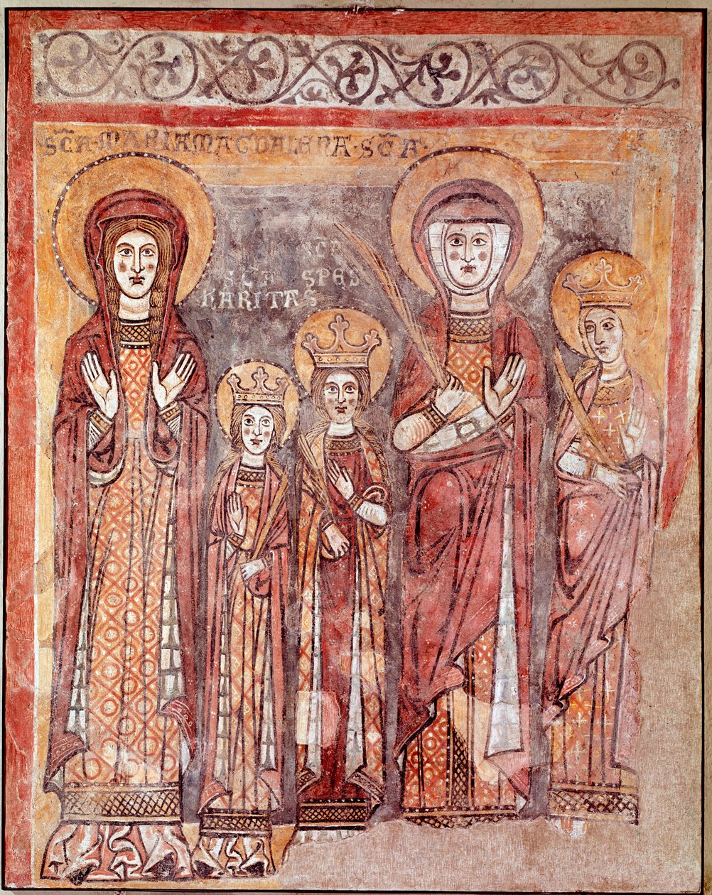 Theologische Tugenden: Glaube, Nächstenliebe und Hoffnung (Fresko, 8. Jahrhundert) von Italian School