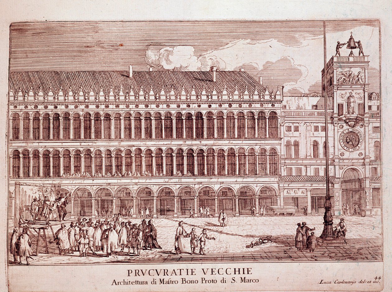 Ansicht der Procuratie Vecchie auf dem Markusplatz in Venedig. Gravur von 1703 Venedig, Museo Correr von Italian School