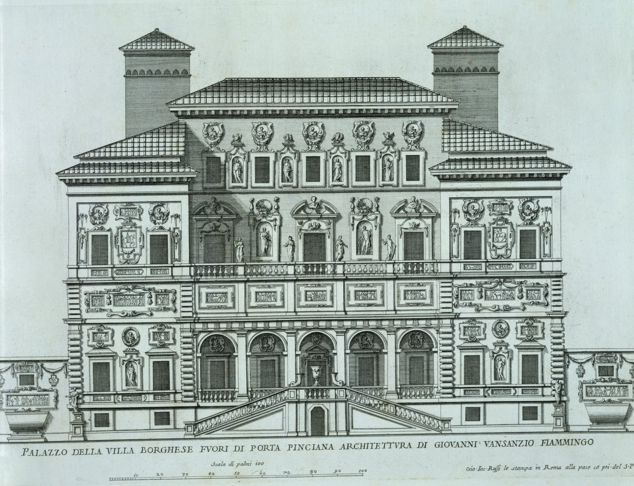 Ansicht der Fassade der Villa Borghese, Rom von Italian School