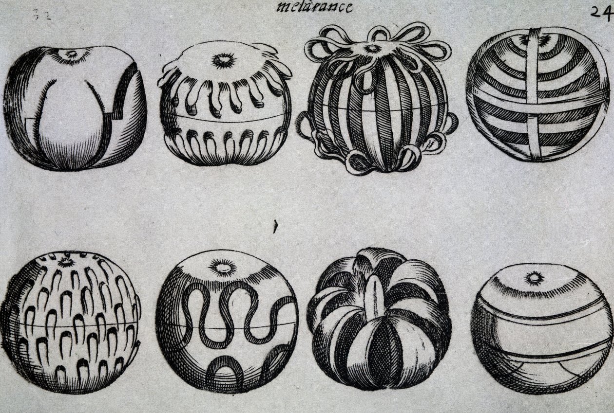 Wege, Obst zu schneiden, Illustration aus Li tre trattati di messer Mattia Giegher bavaro di Mosburc, Trinciante dell