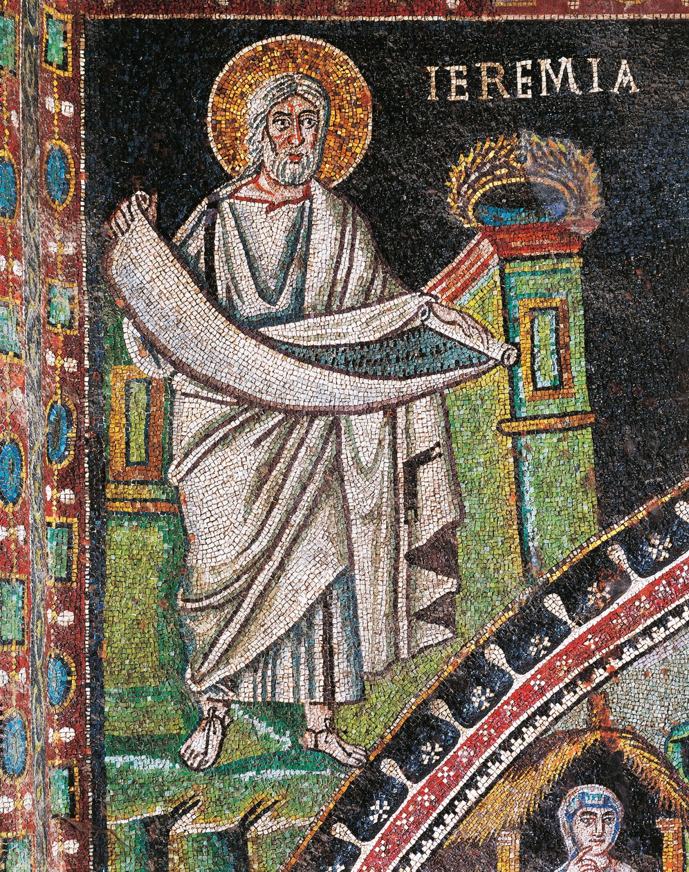 Prophet Jeremia, Mosaik, links der Lünette, Nordwand des Presbyteriums, Basilika San Vitale (UNESCO-Welterbeliste) von Italian School