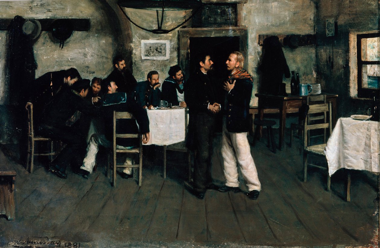 Treffen von Giuseppe Garibaldi und Giovanni Battista Cuneo in Taganrog, Hafen am Schwarzen Meer, 1833 von Italo Nunes Vais