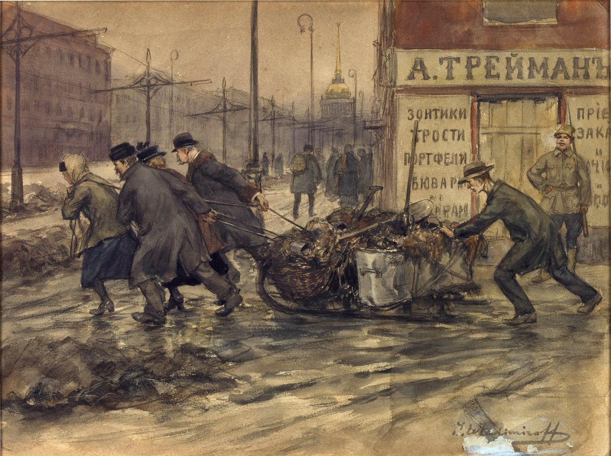 Reiche Kaufleute und russische Adlige räumen Müll aus Höfen von Ivan Alexeyevich Vladimirov