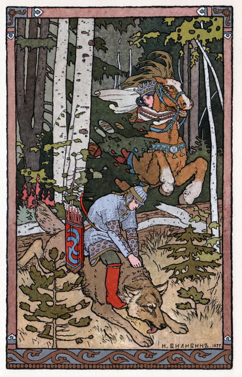 Zarewitsch Iwan, der Feuervogel und der Graue Wolf, um 1899 von Ivan Yakovlevich Bilibin