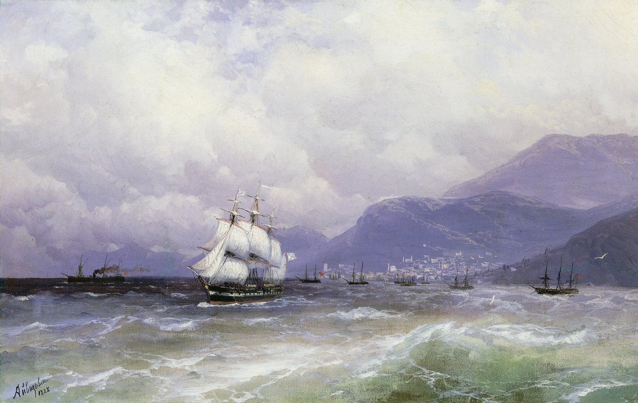 Eine Küstenlandschaft mit Schiffen vor Trebizond, 1888 von Ivan Konstantinovich Aivazovsky