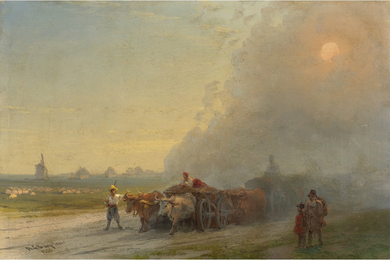 „Ochsenkarren in der ukrainischen Steppe“ Gemälde von Ivan Konstantinovich Aivazovsky (Aivazovsky 1817-1900) 1888 von Ivan Konstantinovich Aivazovsky