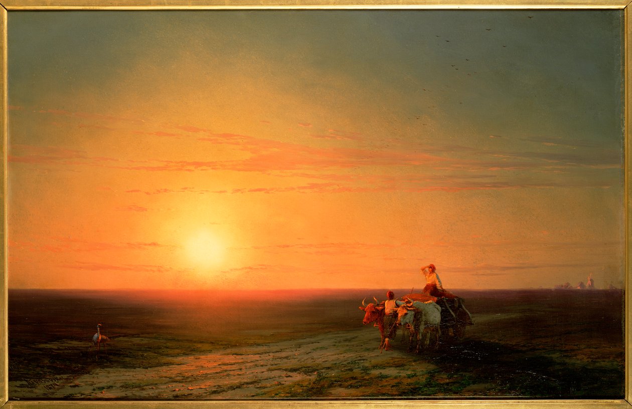 Bauern kehren bei Sonnenuntergang von den Feldern zurück, 19. Jahrhundert von Ivan Konstantinovich Aivazovsky