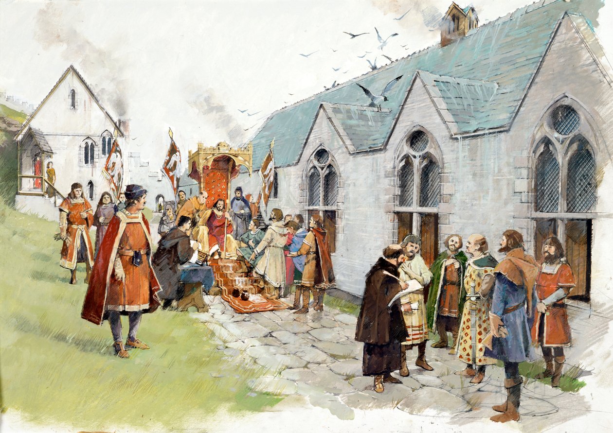 Der Inselhof von Earl Richards Burg in Tintagel im 13. Jahrhundert von Ivan Lapper