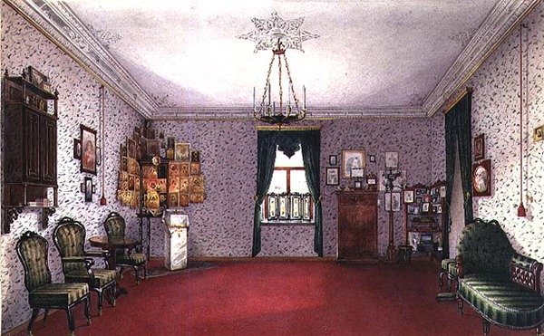Ein russisches Wohnzimmer mit einer Ikonenecke von Ivan Petrovich Volski