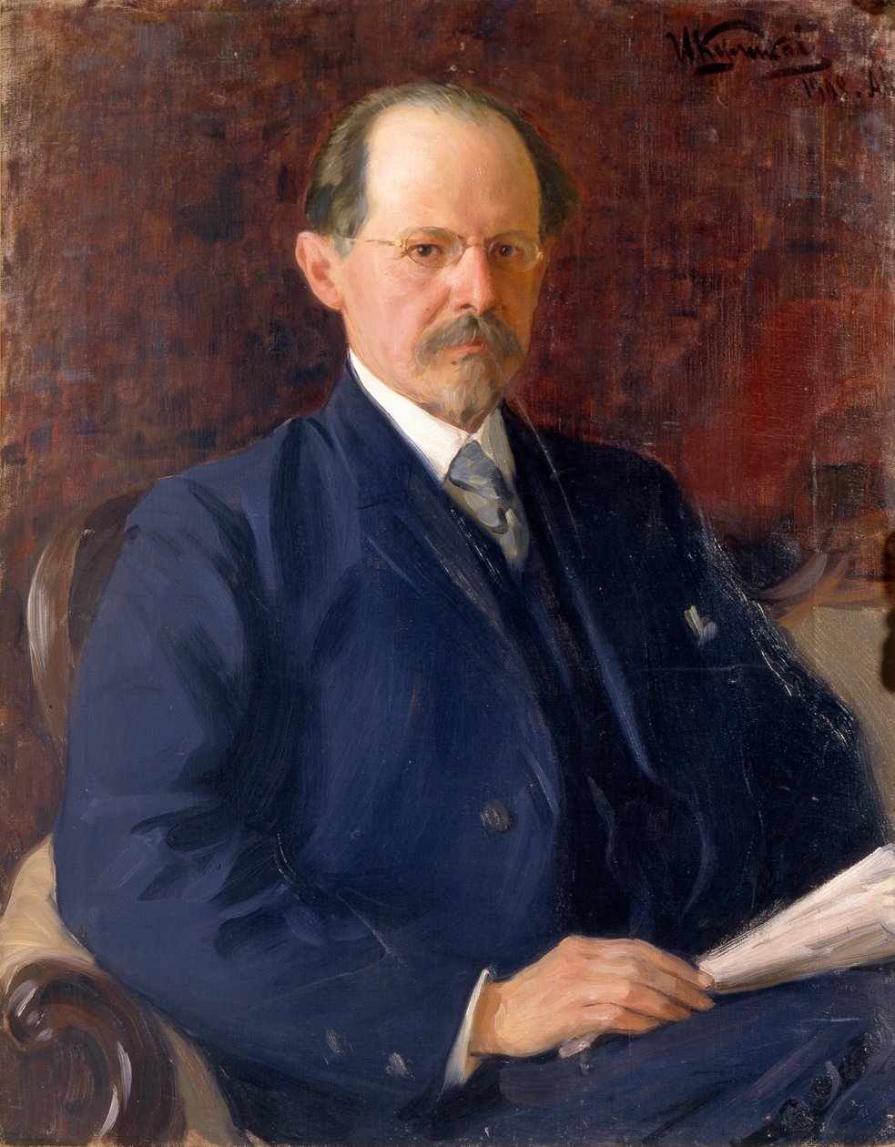 Porträt von Sergey Ivanovich Senkov, 1908 von Ivan Semyonovich Kulikov