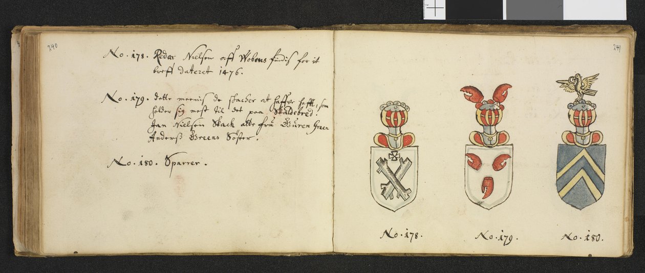 Illustration aus einem Privatarchiv in der Nationalbibliothek mit dem Titel Insignia quædam virorum illustrium in Norvegia quodam habitantium von Iver Nielssøn Hirtzholm von Iver Hirtzholm