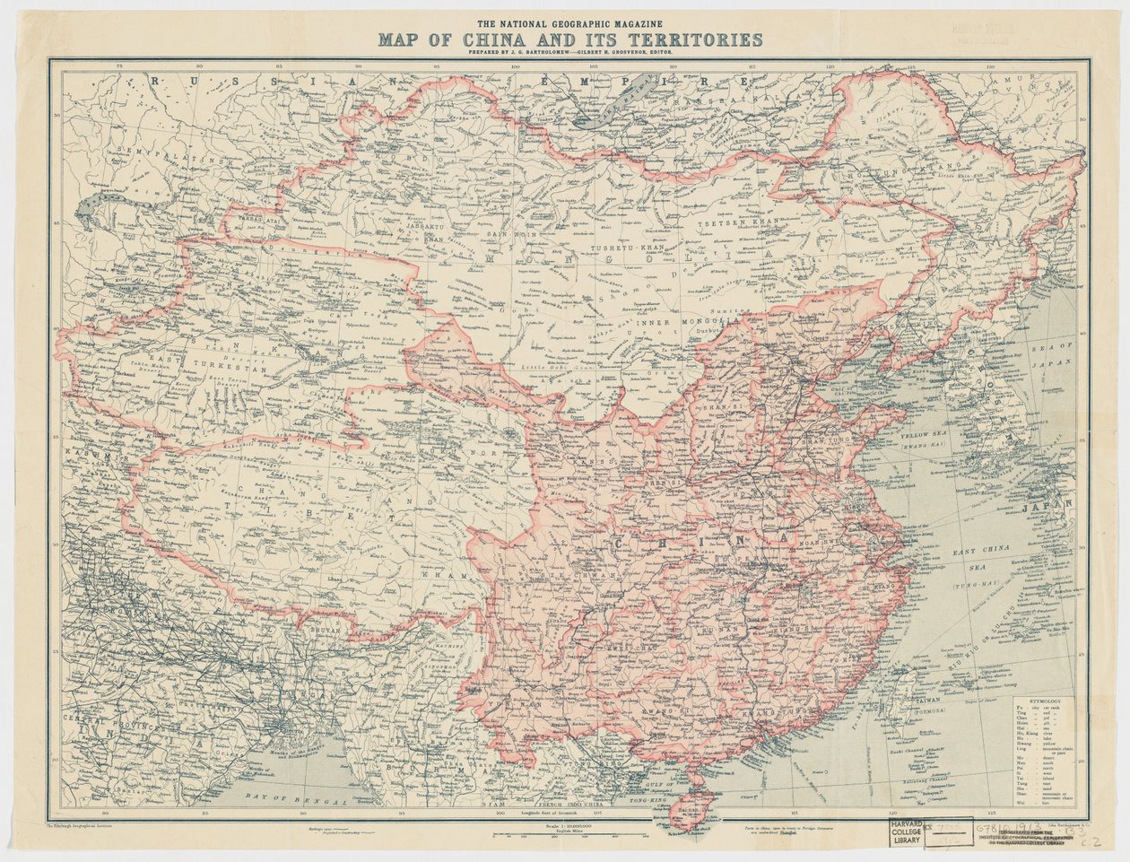 Karte von China und seinen Territorien von J. G. Bartholomew