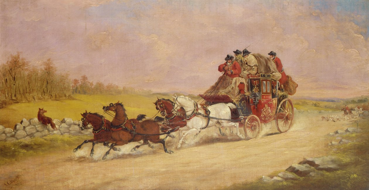 Die königliche Postkutsche zwischen dem Fuchs und der Jagd, 1881 von J.C. Maggs