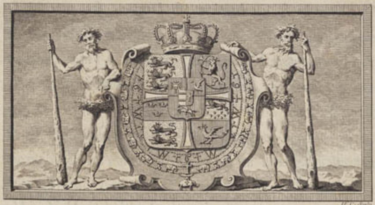 Das dänische Wappen mit wilden Männern als Schildhalter von J.F. Clemens