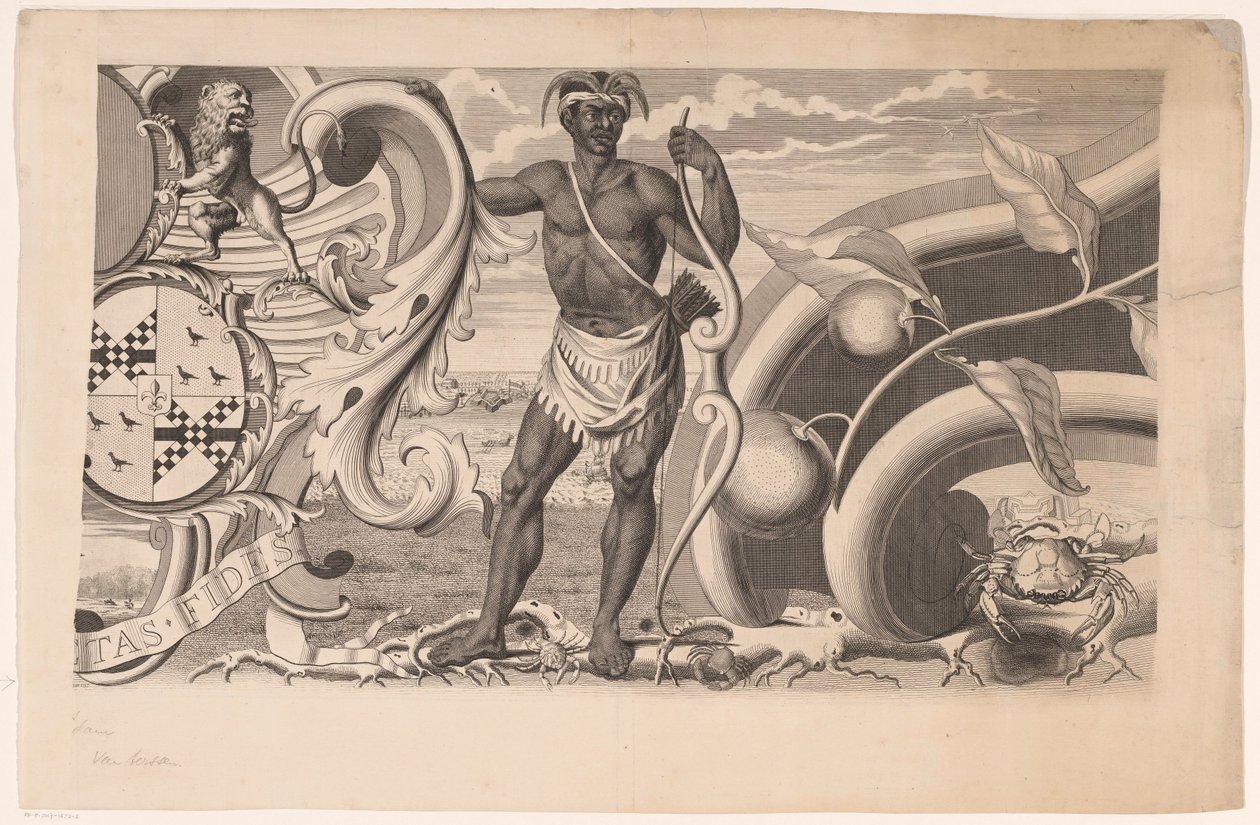 Teil des Randes einer Karte von Suriname (rechter Teil) von J.G. de la Croix