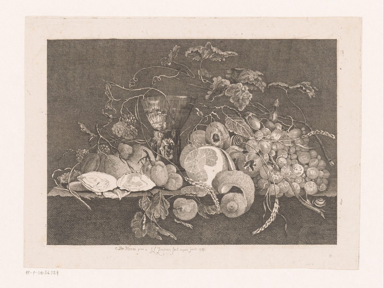 Stillleben mit Früchten und Austern Galerie der flämischen, holländischen und deutschen Maler von Le Brun (Serientitel) von J.L.L.C. Zentner