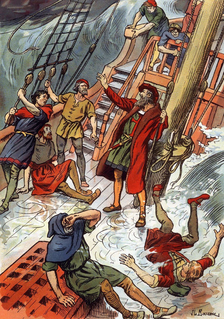 Vasco da Gama während eines Sturms am Kap der Guten Hoffnung in Südafrika von J.L Beuzon (fl.1880 1940)