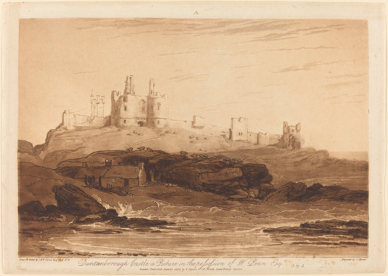Dunstanborough Castle, veröffentlicht 1808 von Joseph Mallord William Turner