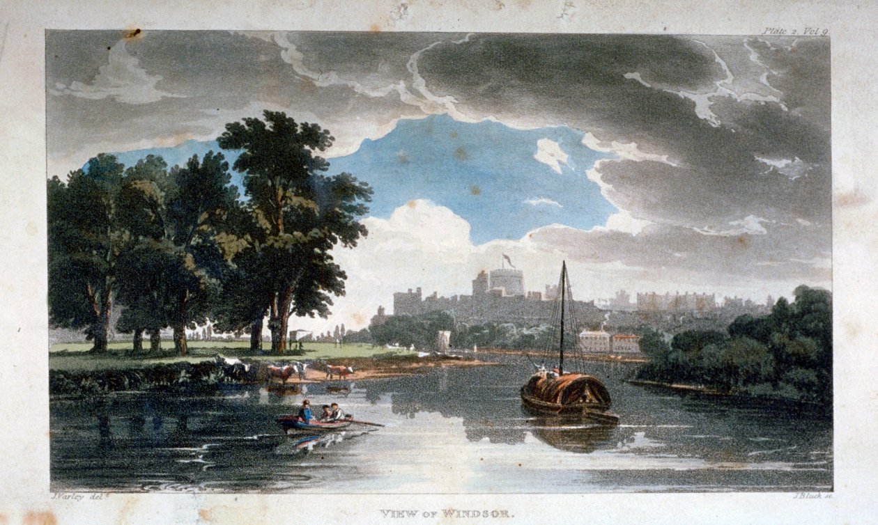 Blick auf Windsor vom Fluss Thames, Berkshire, ca. 1820 von J Bluck