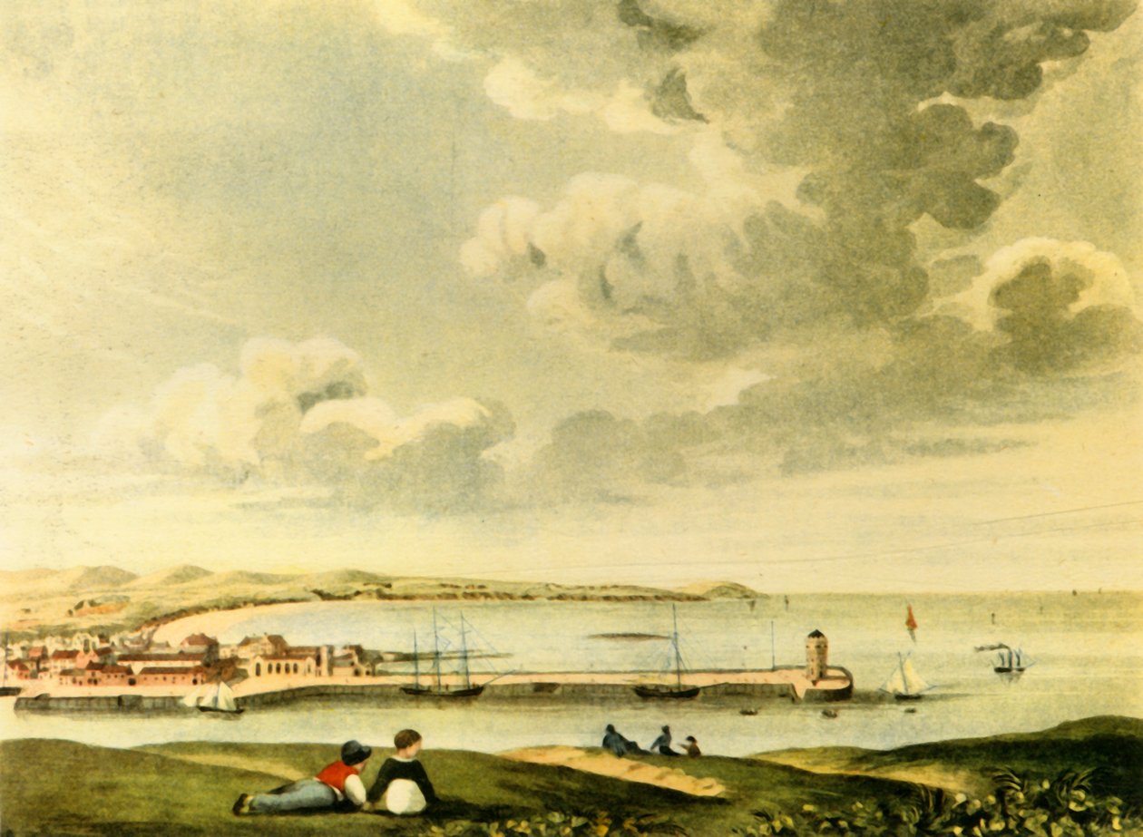 Ansicht der Bucht und des Piers von Douglas, Isle of Man von J. Burman