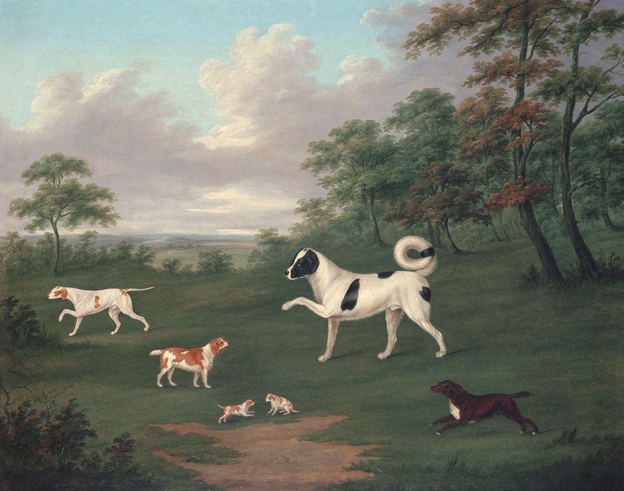 Jagdhunde in einer Landschaft von J. Francis Sartorius