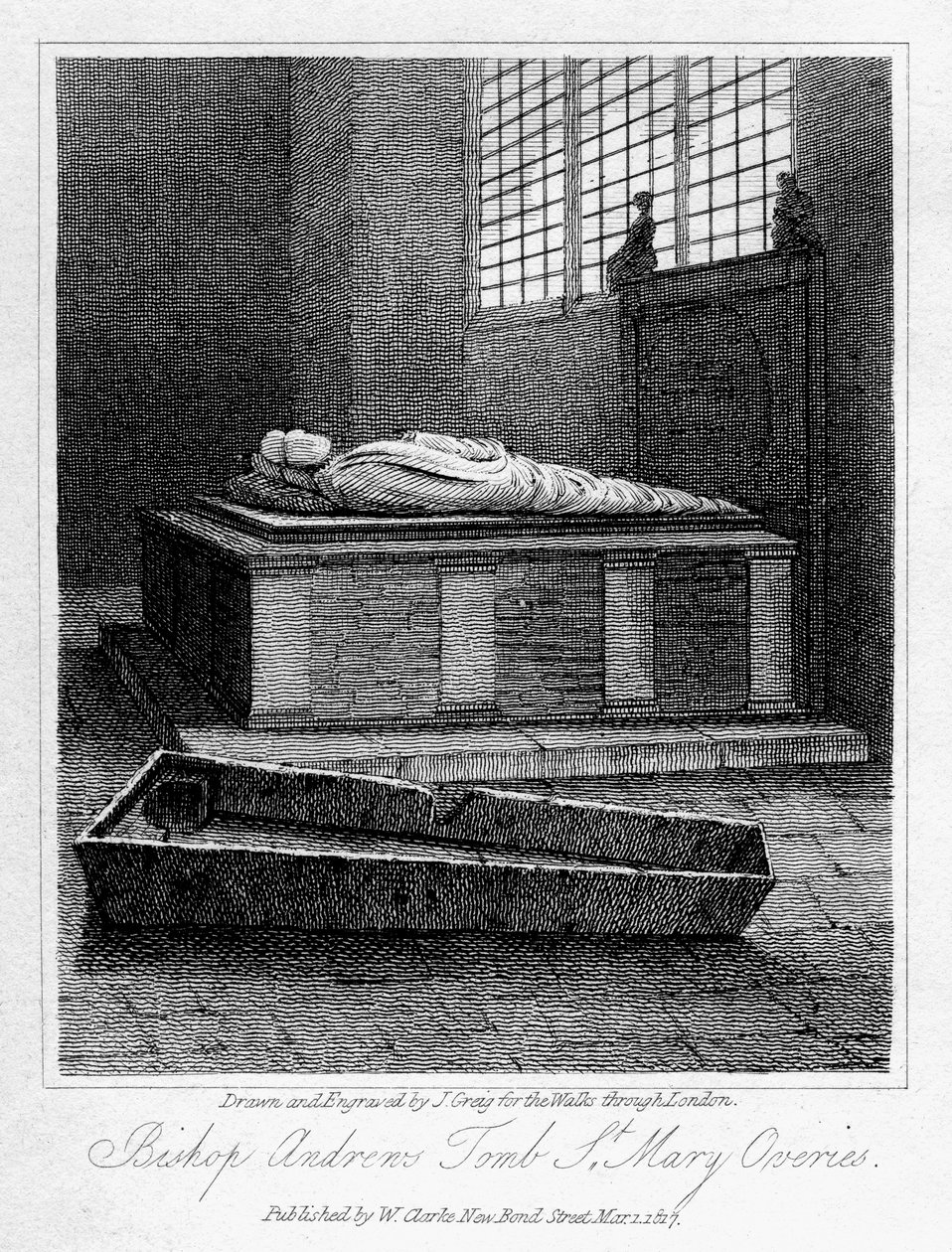 Grab von Bischof Andrews, St. Mary Overies Kirche, Southwark, London, 1817 von J. Greig