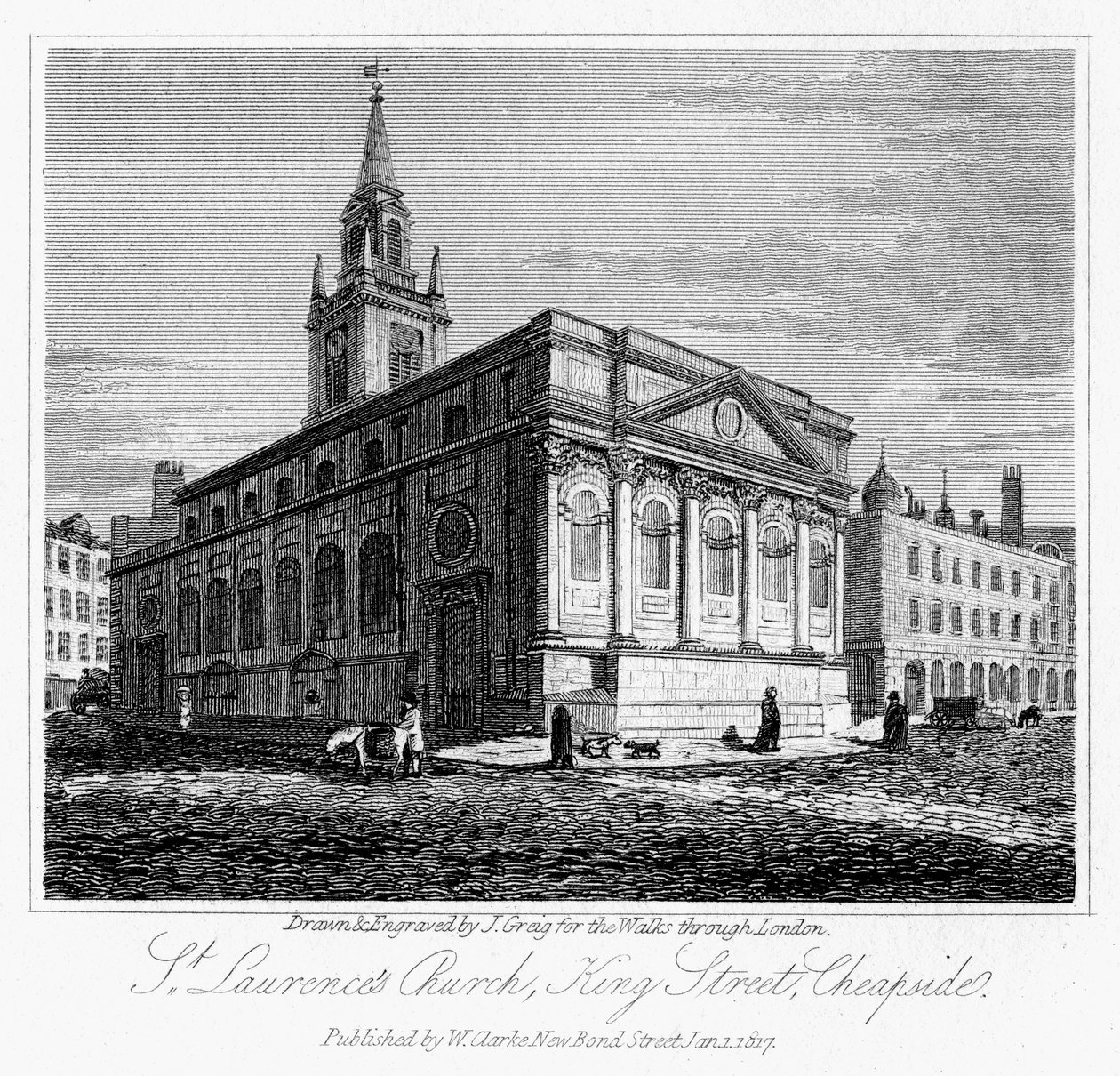 St. Laurences Kirche, King Street, Cheapside, City of London, 1817 von J. Greig