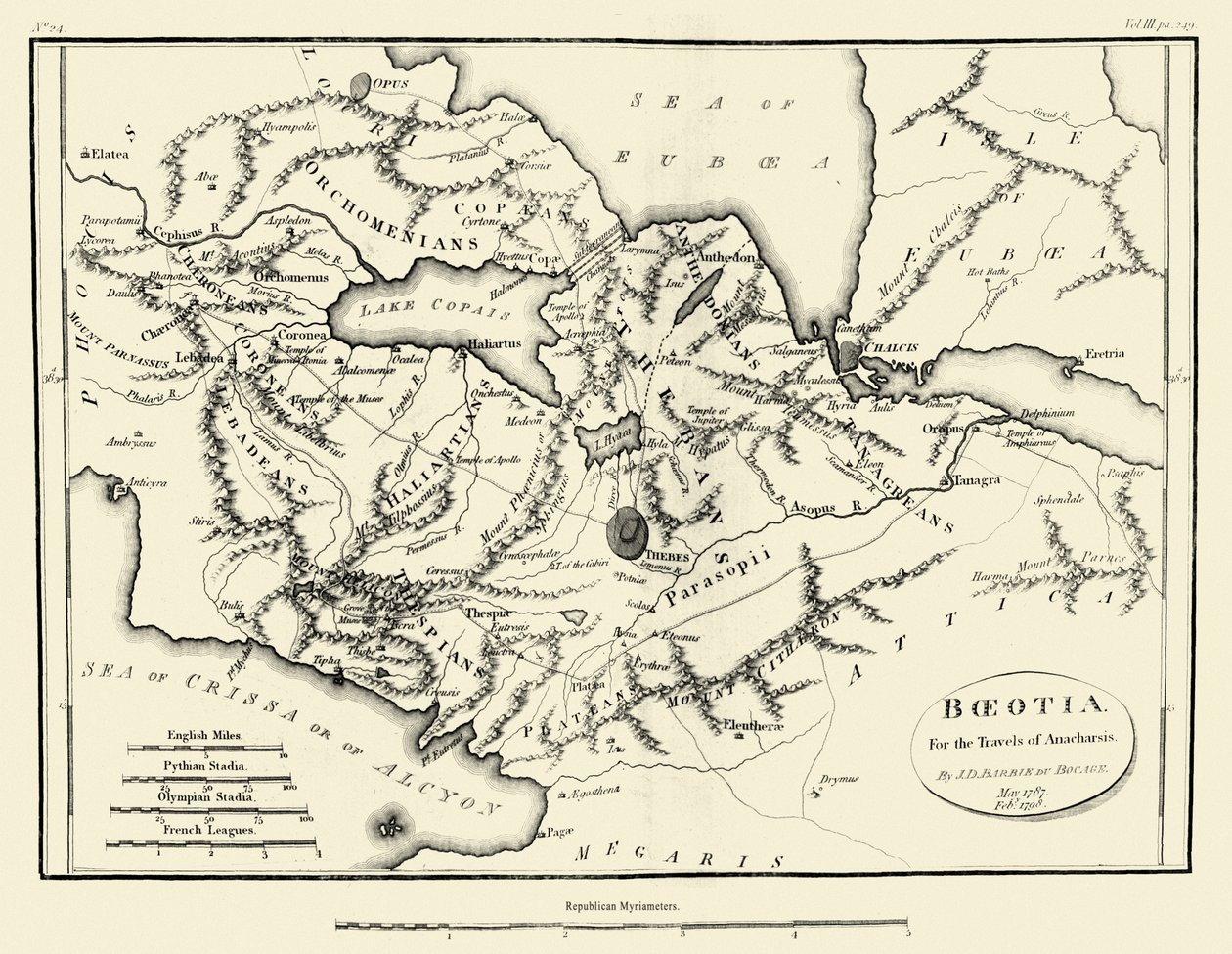 Karte des antiken Böotien von J. J. Barthélemy