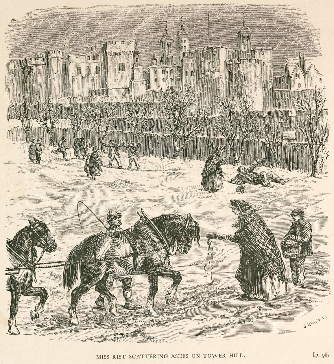 Miss Rist verstreut Asche auf Tower Hill, London, ca. 1840 von J Knight
