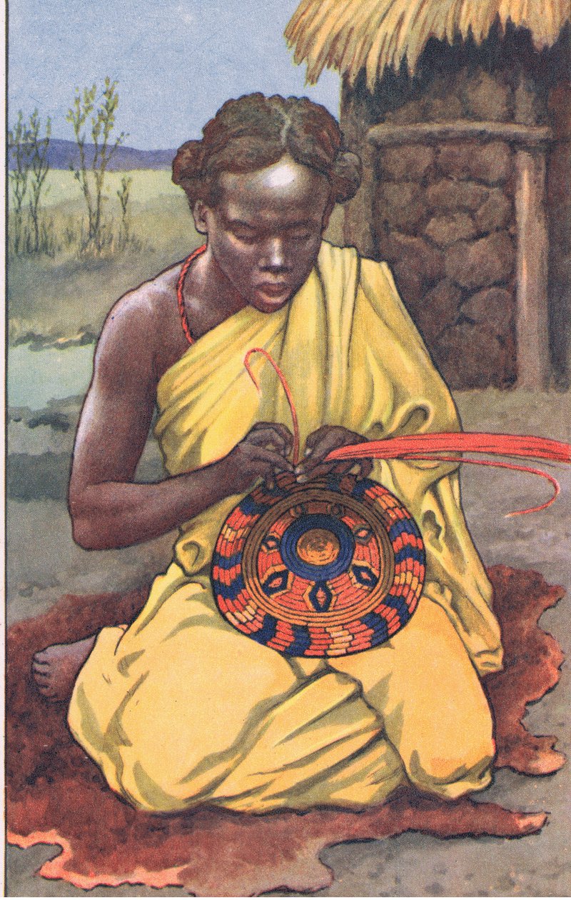 Der Raffia-Arbeiter, aus MacMillan Schulposter, ca. 1950-60er Jahre von J. Macfarlane