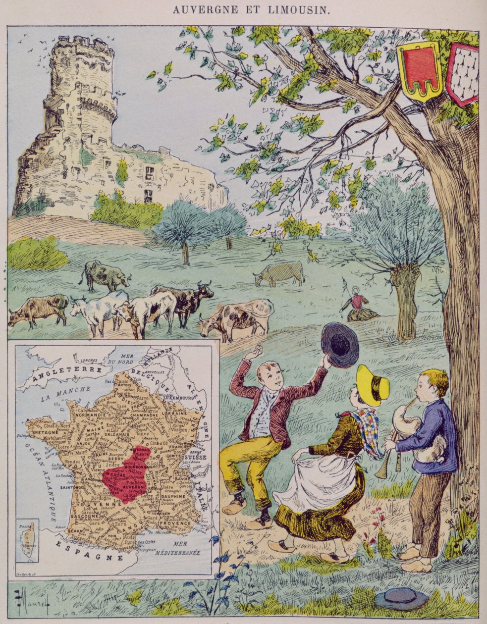 Auvergne und Limousin, Illustration für Le Tour de France von Marie de Grandmaison, 1893 von J. Maurel