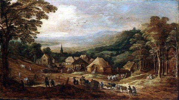 Herbstlandschaft mit Bauern von J. and Momper J. de Brueghel