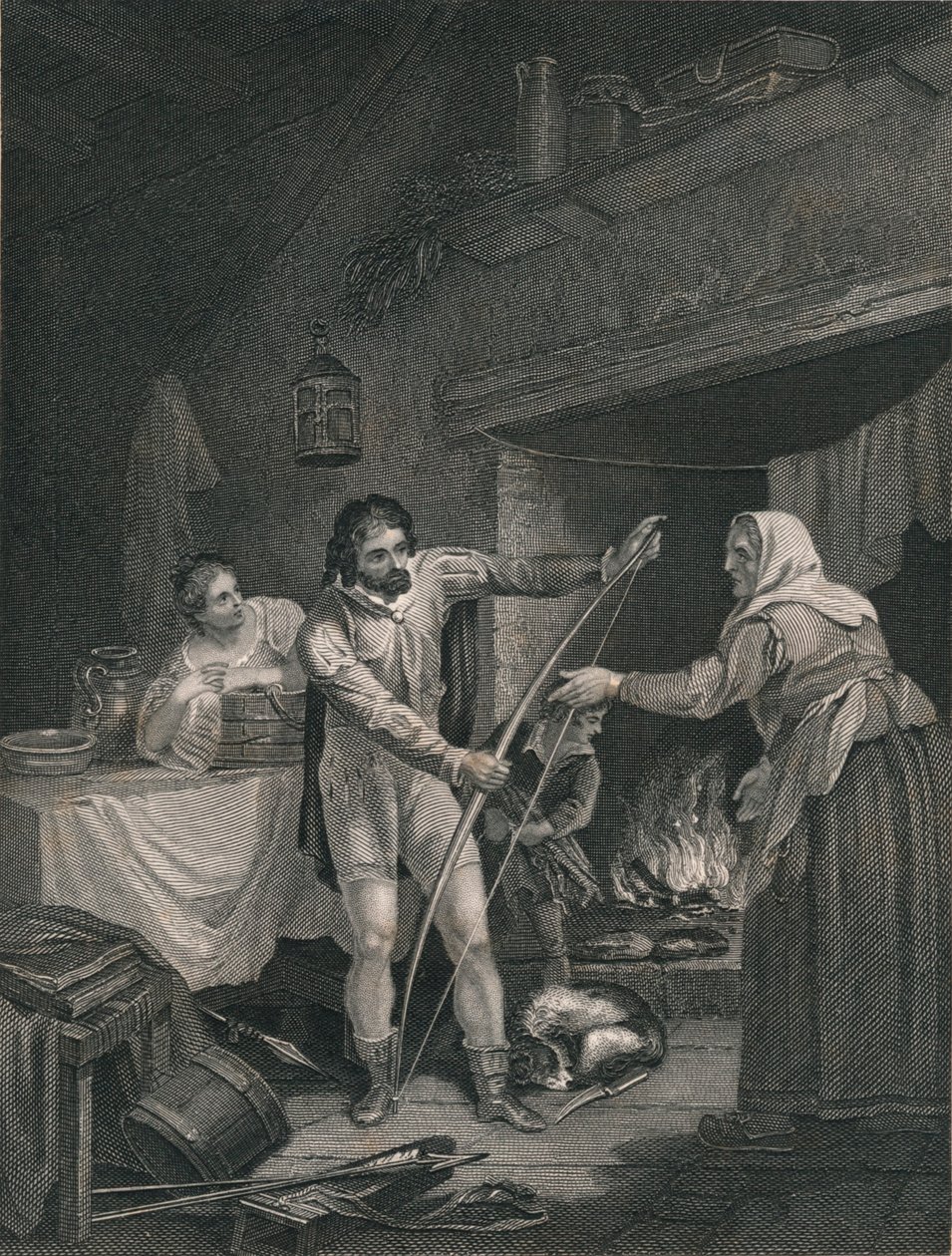 Alfred in der Hütte des Neatherds, Mitte 19. Jahrhundert von J. Rogers