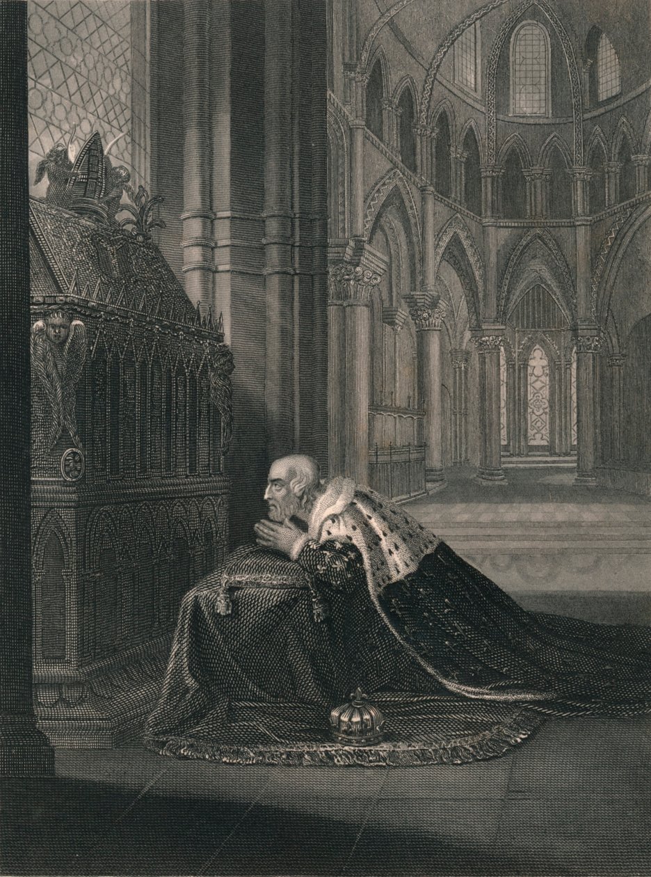 Ludwig VII., König von Frankreich, vor Beckets Grab, Mitte des 19. Jahrhunderts von J. Rogers