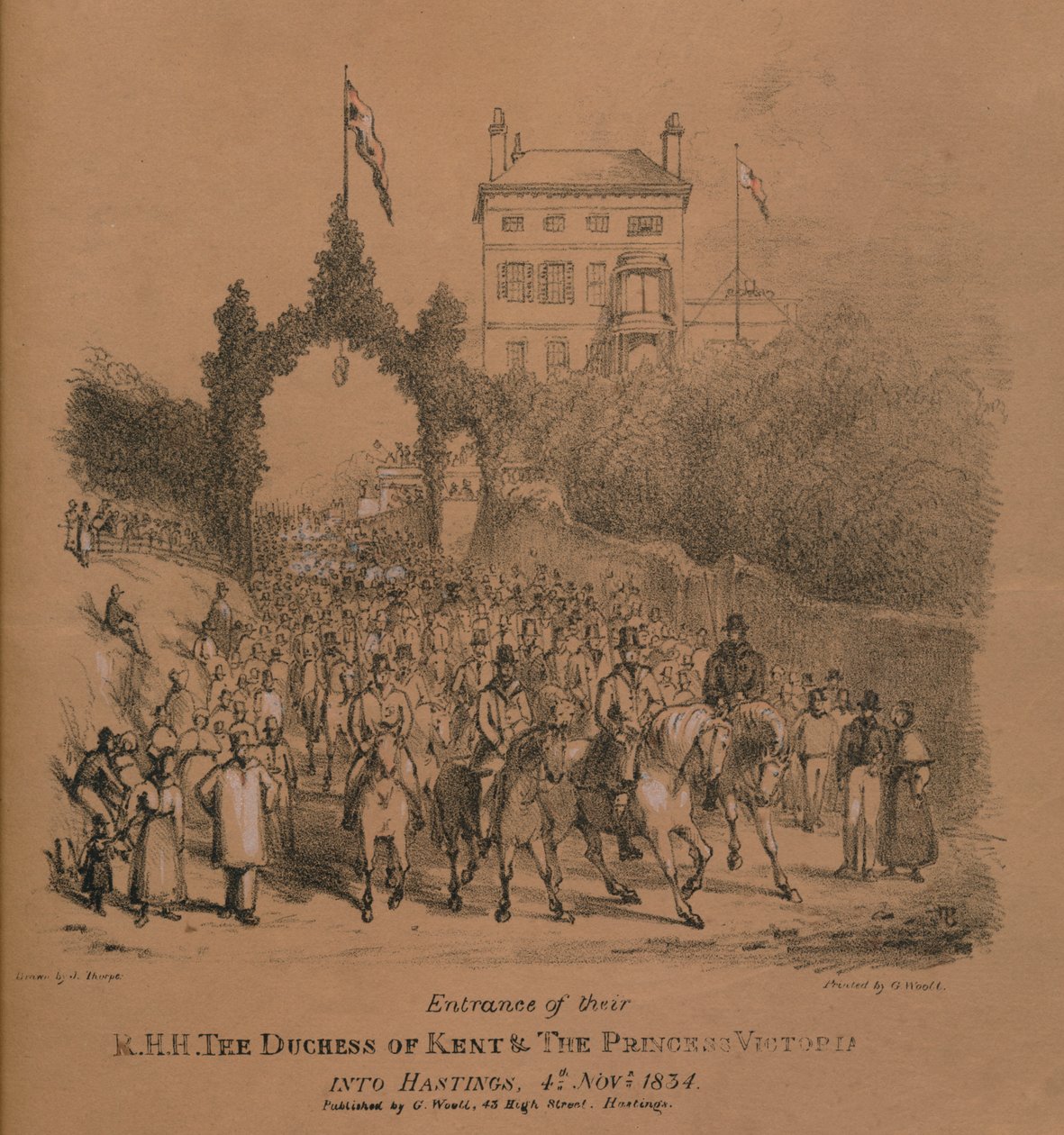 Eingang ihrer königlichen Hoheiten, die Herzogin von Kent und Prinzessin Victoria in Hastings von J. Thorpe