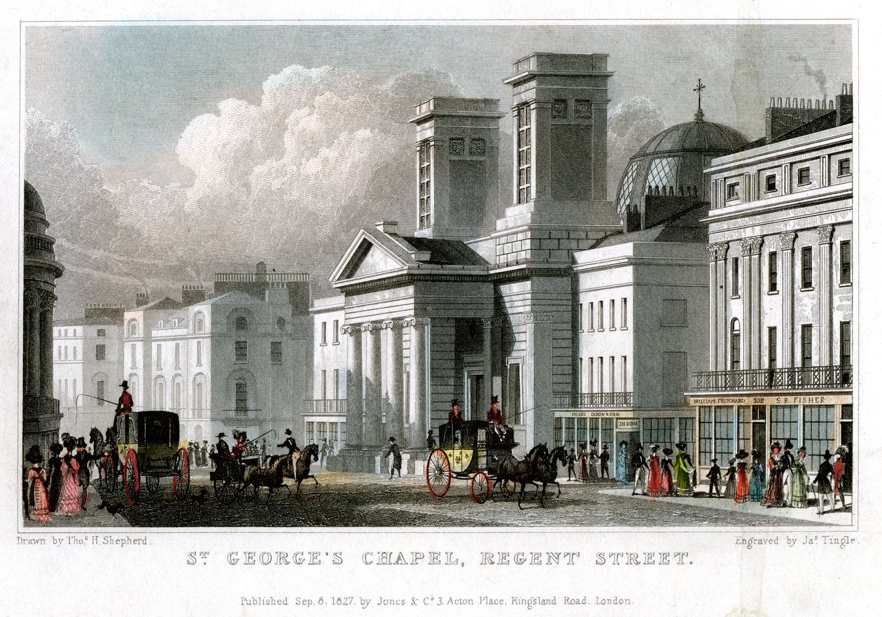 St. Georges Kapelle, Regent Street, Westminster, London, 1827 von J. Tingle