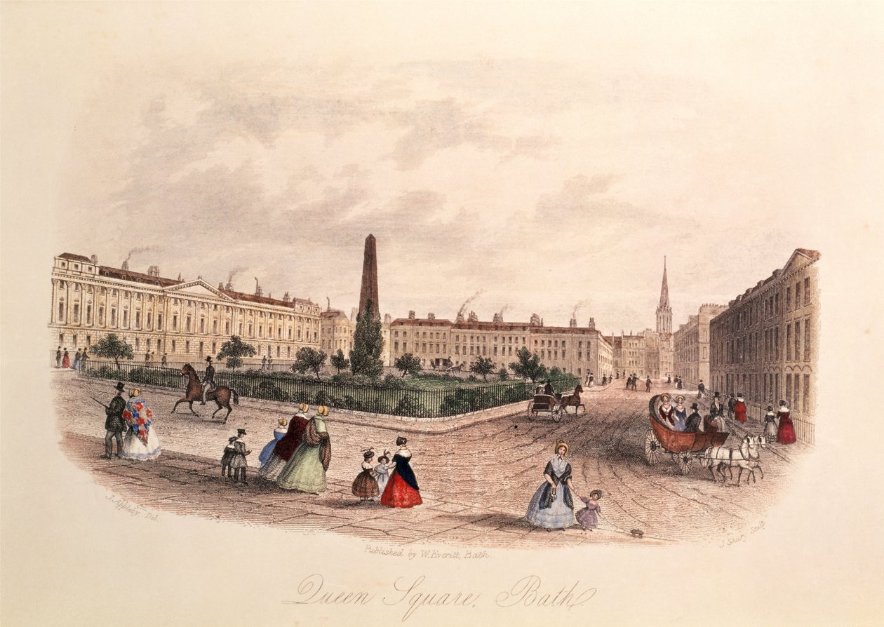 Queen Square, Bath, graviert von J. Shury, ca. 1840 von J. after Appleby