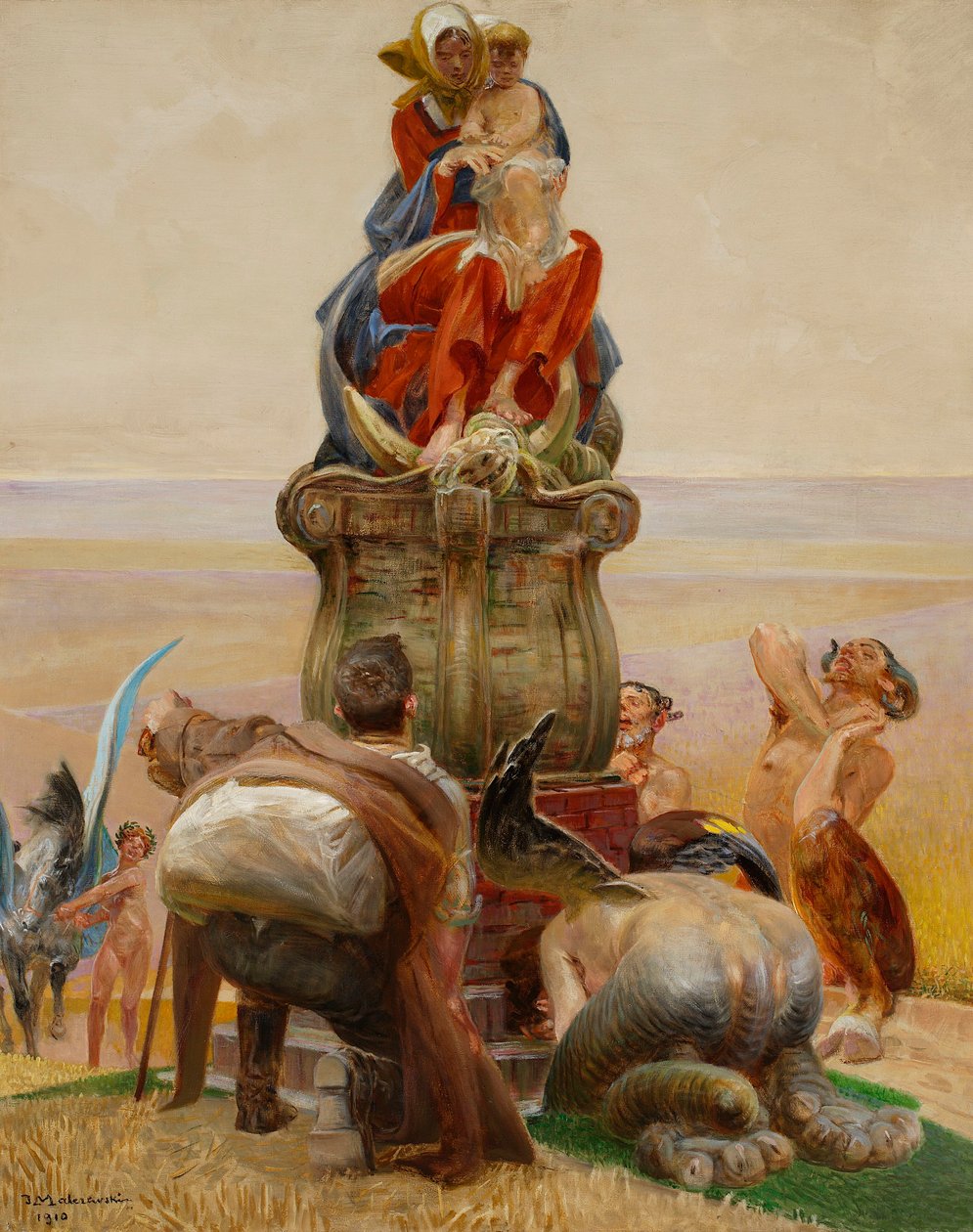 Anbetung der Madonna, mittlerer Teil des Triptychons "Geh zu den Strömen" von Jacek Malczewski