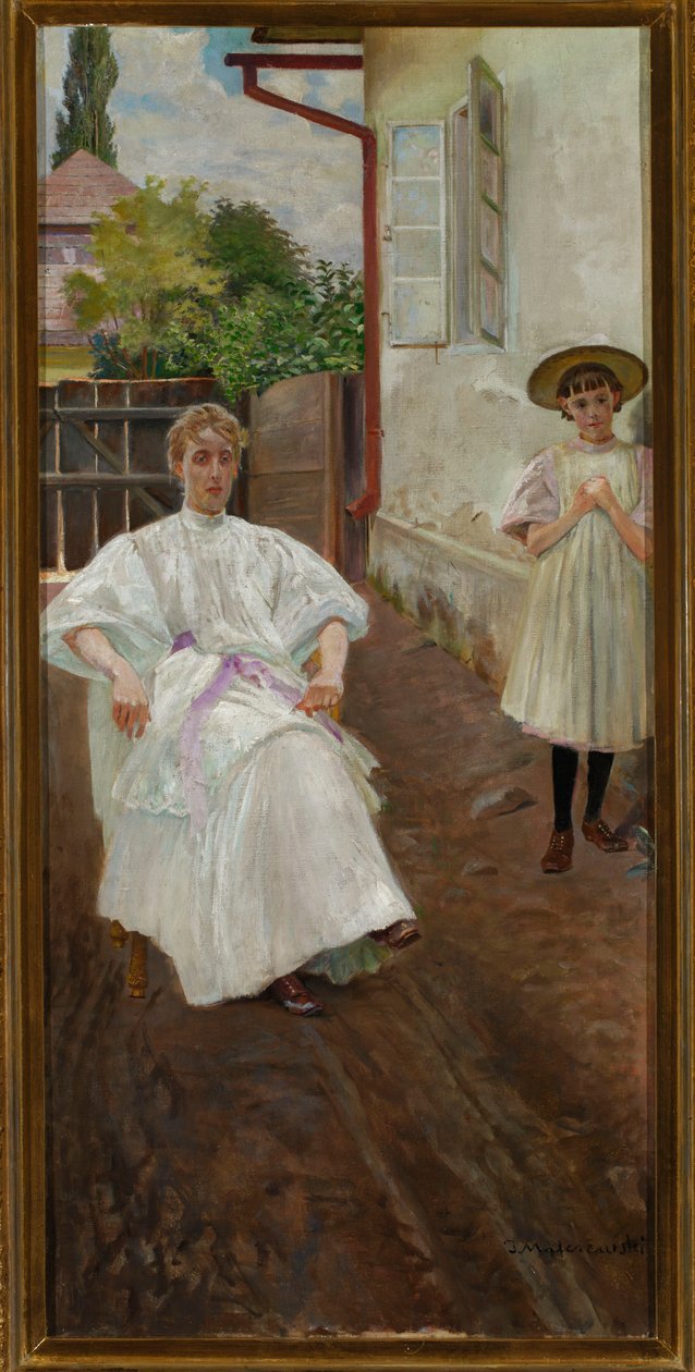 Vor dem Haus - Frau und Tochter des Künstlers von Jacek Malczewski