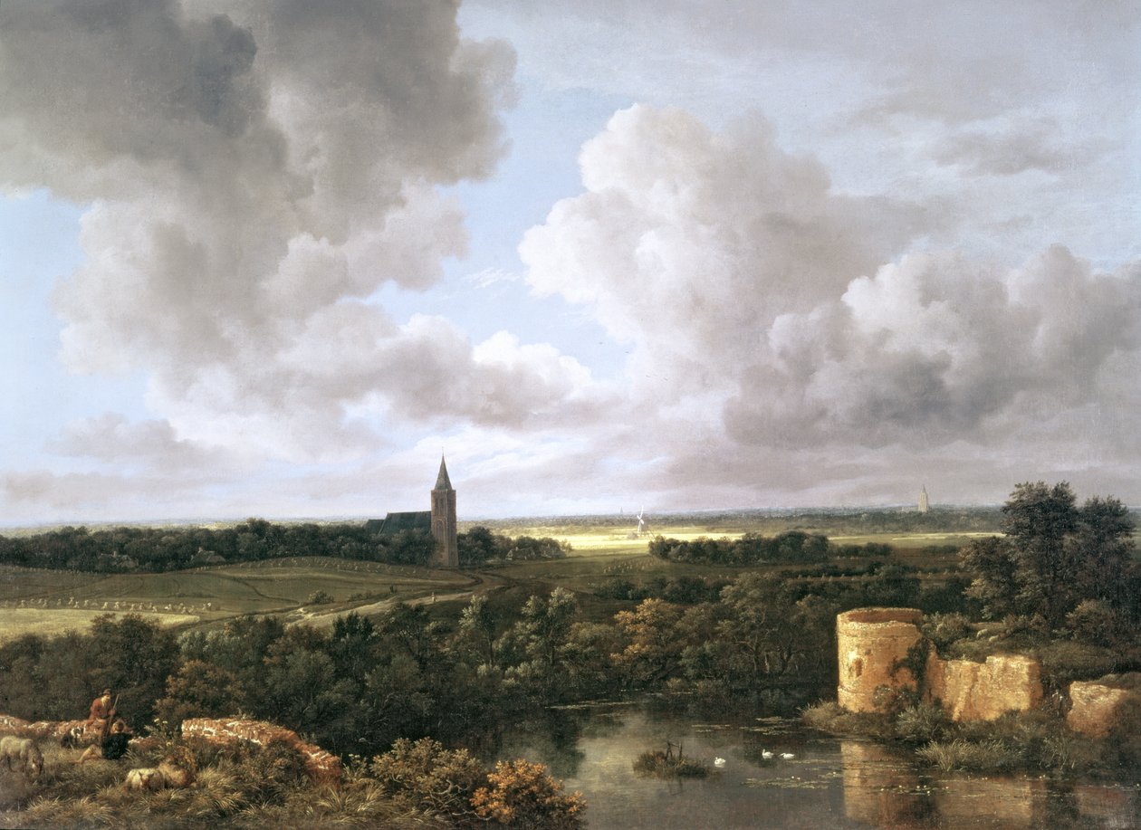 Landschaft mit Ruine eines Schlosses und einer Kirche, ca. 1665-70 von Jacob van Ruisdael
