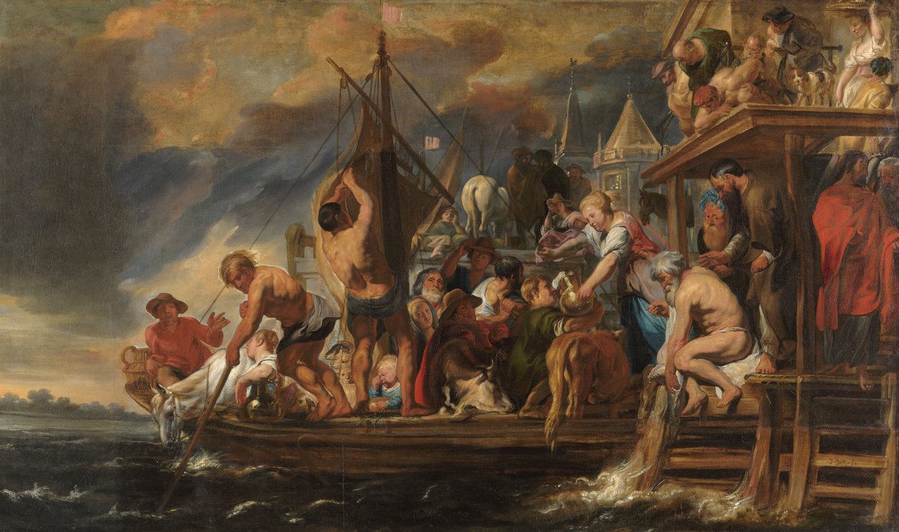 Eine Fähre legt ab, als St. Peter eine Münze im Maul eines Fisches findet, um 1621-1650 von Jacob (studio of) Jordaens