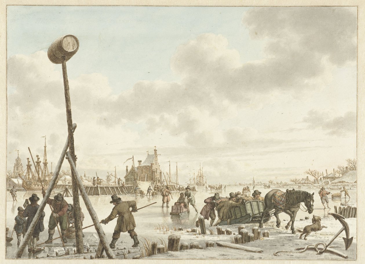 Aktivität auf dem Eis bei der Stadtmauer von Veere von Jacob  Cats